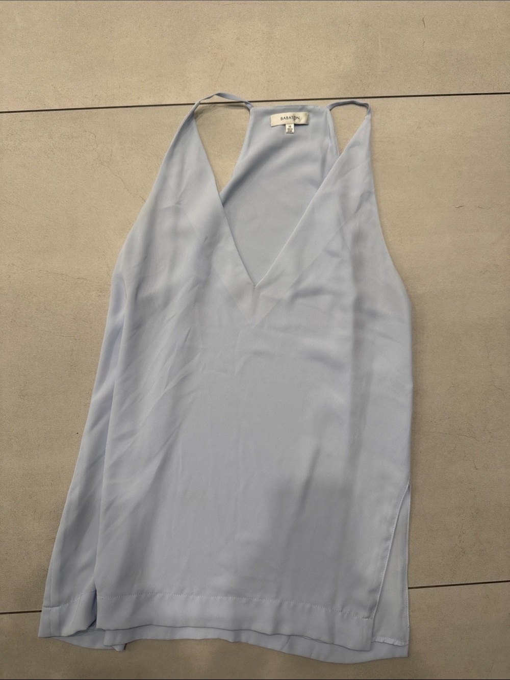 Aritzia Light Blue V-Neck Silk-Cami Tank Top